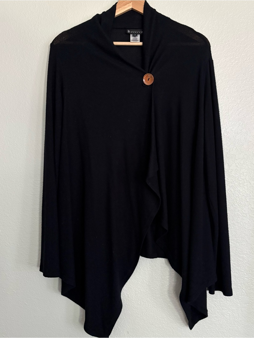 bobeau Black Draped Open-Front Poncho with Button Accent